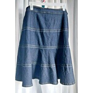 Dark Blue Denim Skirt Knee Length Flare Women's Size 16 Western Cowgirl Fall